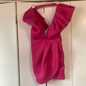 Beautiful Barbie pink cocktail dress with plunging V front and low back.